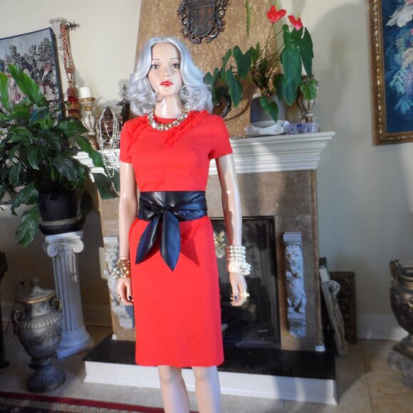 Altuzarra Vibrant Red Sheath Dress w/Asymetrical Fringe Detail Sise FR 36- US 4 - Picture 3 of 16